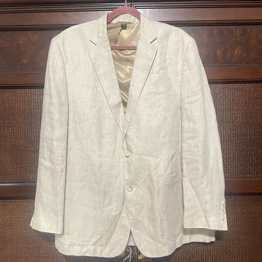 Frank Stella New York Beige 100% Linen 2-Btn Blazer Jacket 44R Wedding Summer